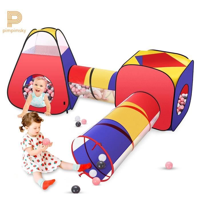 PIMPIMSKY Tente de Jeu Pour Enfants Bébé 4-en-1 Piscine à boules avec Tunnel Tente Maison de Jouet Portable + Balls