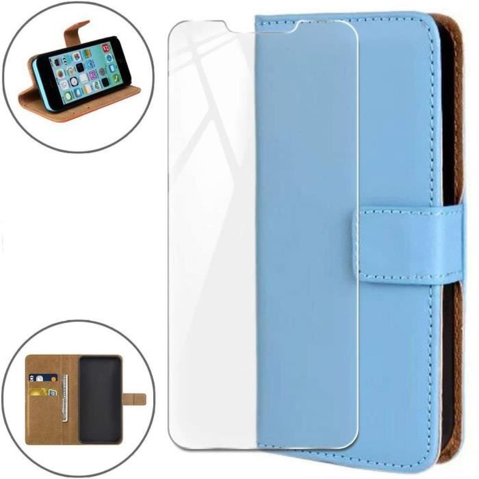 Verre Trempé + Housse à Rabat Portefeuille pour Wiko Y60 5.45-,Etui de Protection avec Fonction Support Magnétique Portables