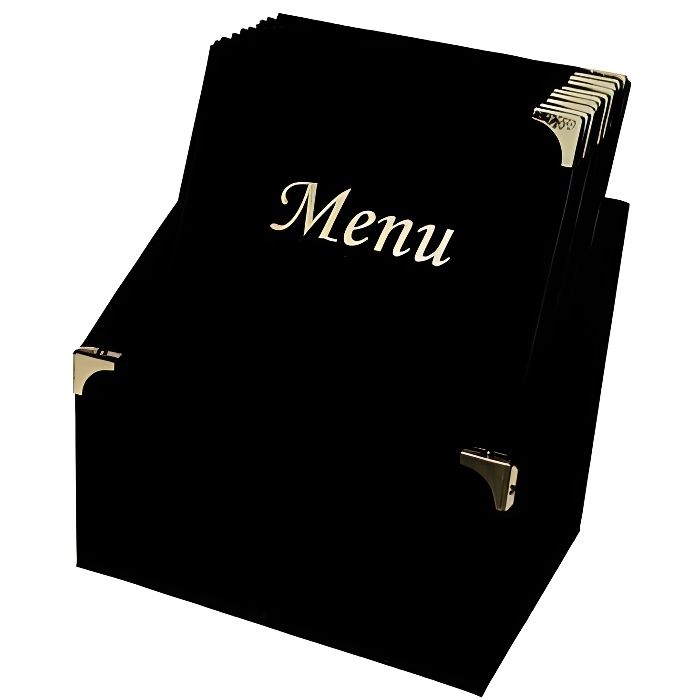 Ensemble de porte-menu Securit® + 10 protège-menus format A4 - Classic - Couleur noir et or - 30,5x27x20cm