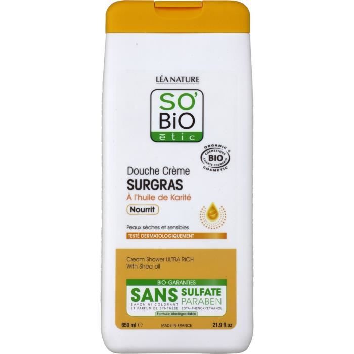 LOT DE 5 - SO'BIO ETIC Gel douche crème Surgras Karité - flacon de 650mL
