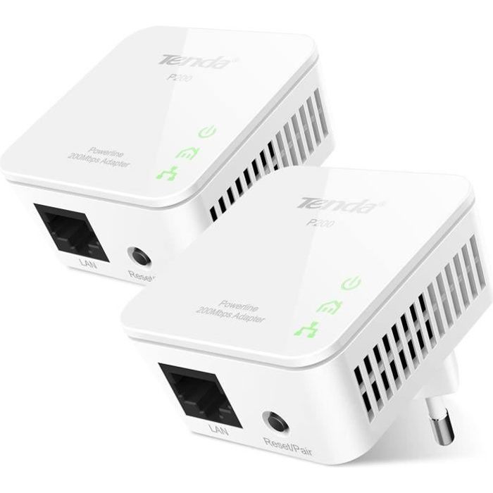 CPL kit 200Mbit/s, 2 ports 10/100 Mbps- Tenda P200 -adaptateur powerline prise courant porteur, prise EU,IPTV,VoIP,Accès Internet