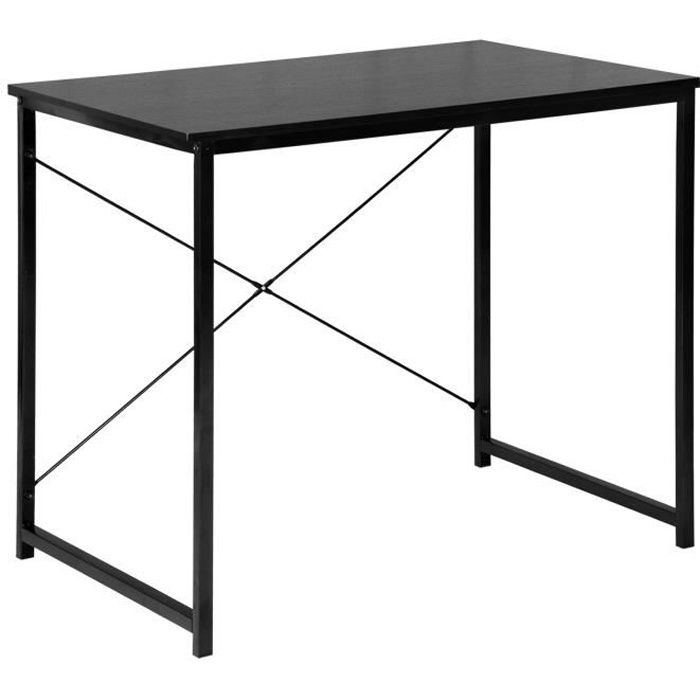 WOLTU Bureau d’ordinateur, Table de bureau en bois et acier, Table de travail, 80x60x70 cm, Noir