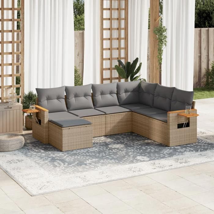vidaXL Salon de jardin avec coussins 7 pcs beige résine tressée 3227046