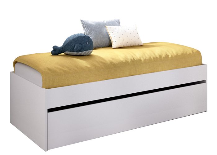 Structure de lit couchage 90 x 190 cm en bois avec 1 tiroir lit coloris blanc - Longueur 195 x Profondeur 95 x Hauteur 40 cm Structure de lit couchage 90 x 190 cm en bois avec 1 tiroir lit coloris blanc - Longueur 195 x Profondeur 95 x Hauteur 40 cm