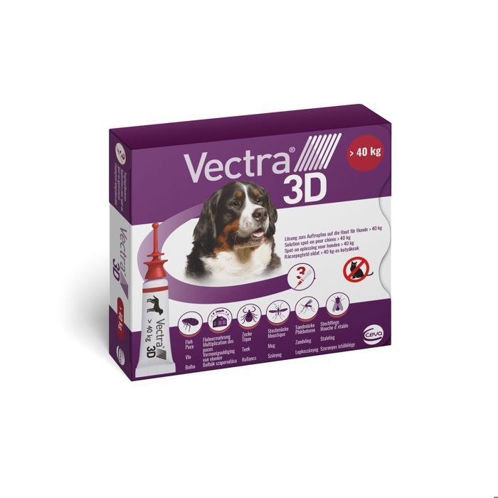 Médicament vétérinaire anti-puces - CEVA - Vectra 3D - Chien >40 kg - Lot 3 - Protection 1 mois / ovicide 2 mois