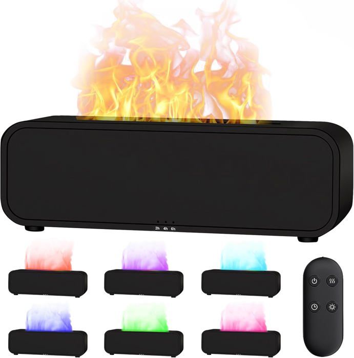 Humidificateur Brume Flamme 270ml - Diffuseur Huiles Essentielles - Arrêt Auto - Noir