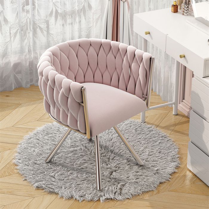 Chaise Pivotante - Chaise de salle à manger - Chaise de coiffeuse Fauteuil en velours - Lot de 1 - Pieds en Métal Argenté - Rose