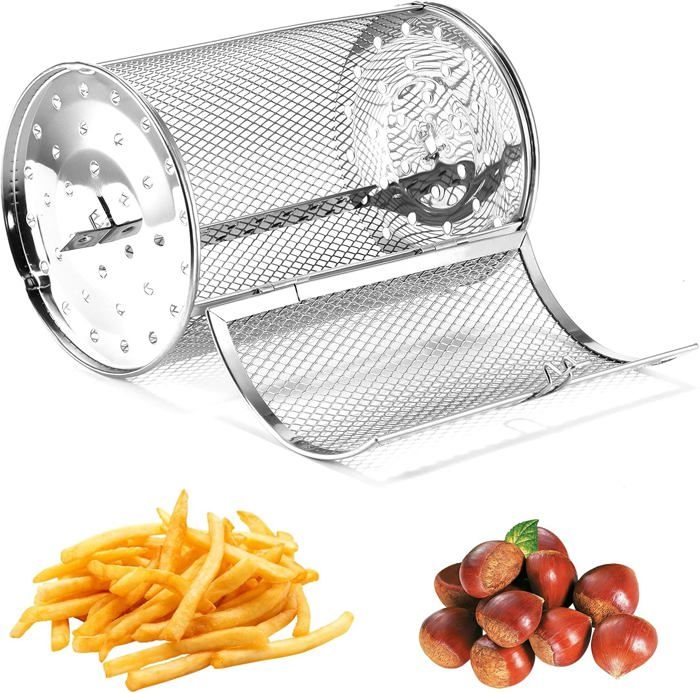 Cage à Tambour Rotative En Acier Inoxydable Pour Friteuse à Air | Panier Pour Griller Noix, Café, Amandes | Dimensions ~14x14x23 Cm - 8