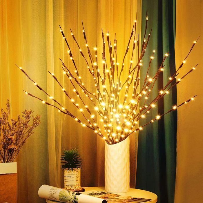 Lot de 3 lampes à branches darbre à 60 LED blanc chaud pour décoration de vase de chambre à domicile