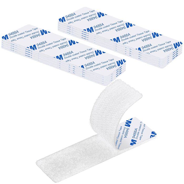 Rusoz Scratch Autocollant Double Face - 20 Pièces 3x10cm - Adhésif Extra Fort Réutilisable Pour Fixation Sans Percer