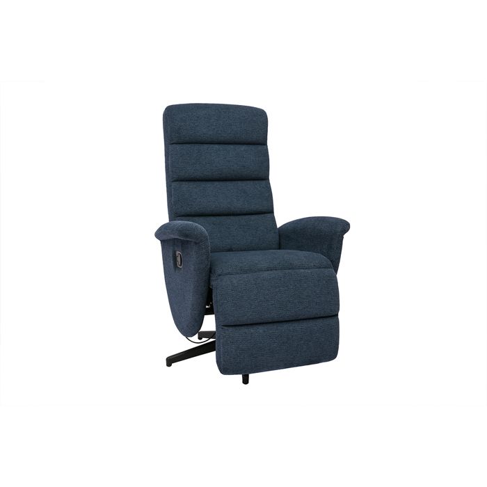 Miliboo - Fauteuil pivotant relax manuel en tissu chenille bleu foncé NELSON Miliboo - Fauteuil pivotant relax manuel en tissu chenille bleu foncé NELSON