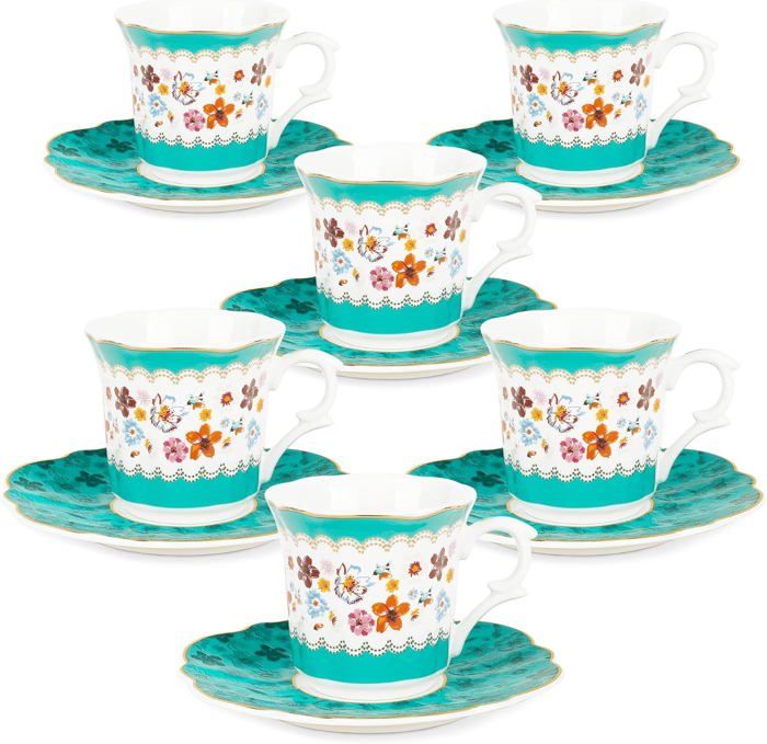 Lot De 5 Tasses à Café Vertes Vintage En Porcelaine - Fait Main, Années 70 - Parfait état