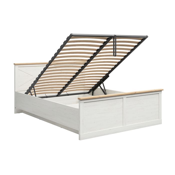 Lit coffre Petits-meubles - Victoria - 168 x 208 x 95cm - Blanc et Bois Lit coffre Petits-meubles - Victoria - 168 x 208 x 95cm - Blanc et Bois