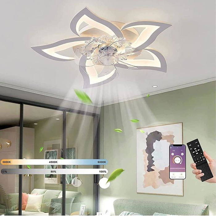 Ventilateur De Plafond Silencieux à LED Plafonnier De Chambre à Coucher 50W Avec Télécommande Et Lampe à Intensité Variable APP - Prumya