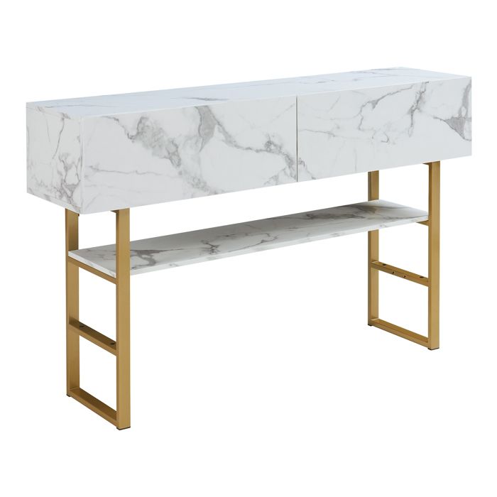 Table console Varberg 75 x 120 x 30 cm or effet marbre blanc