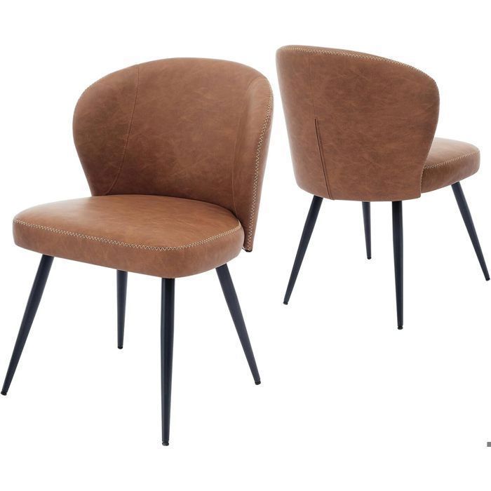 Lot de 2 Chaises de Cuisine - HOERFURIY - Industrielles - Cuir Synthétique - Marron - 150KG