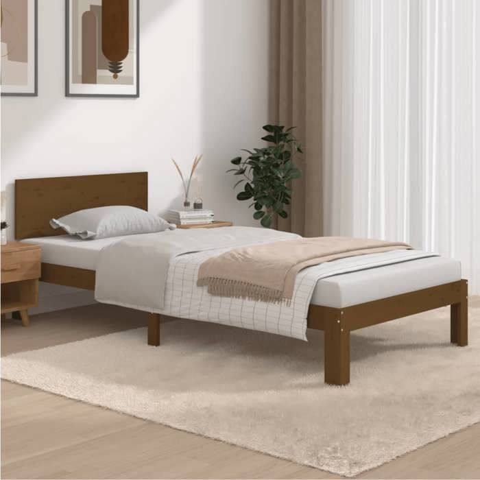 CHIC Lit adulte 1 place - 90x200 cm Structure/Cadre de lit Marron miel Bois pin massif 90x200 cm #Sara66560