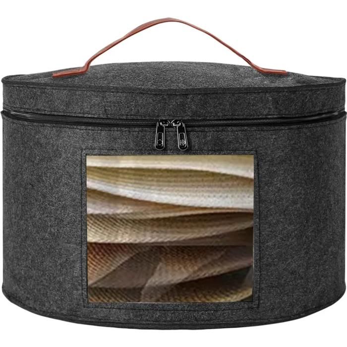 Boîte de rangement chapeaux - YYV - Ronde - Feutre gris - 40x26cm - Pliable avec fenêtre