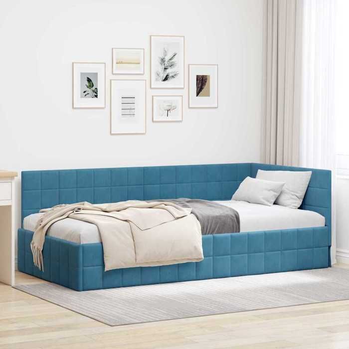 &Mode Lit 1 Personnes - BEWI - Structure de lit Adulte/enfant - dangle avec tête de lit Bleu 90 x 190cm Velours 912917