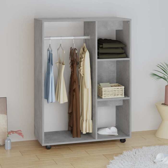 Gris Garde-robe JILLS Armoire penderie Pour chambre Gris béton 80x40x110 cm Bois d’ingénierie LV1588