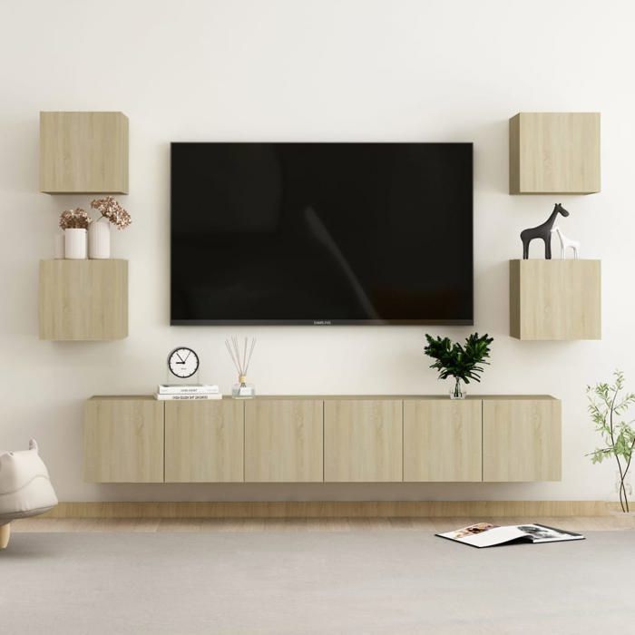 Ensemble meuble TV mural - VIDAXL - Chêne sonoma - Bois dingénierie - 60x30x30 cm - Grand espace de rangement