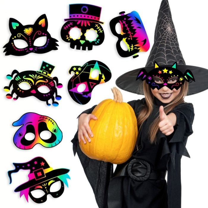 8 masques à gratter Halloween pour enfants par set - Beaux