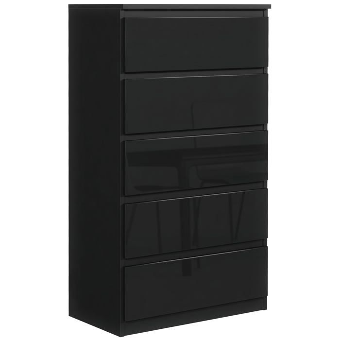 Commode 5 tiroirs - Meblocker - Meuble de Rangement Spacieux - Salon Bureau chambre à couche & enfant - Brillance Noir