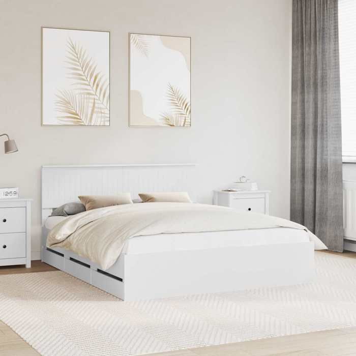 Blanc Cadre de lit moderne SARAZYJ Lit chambre avec tiroir Blanc 160 x 200 cm Bois Ingénierie E3759