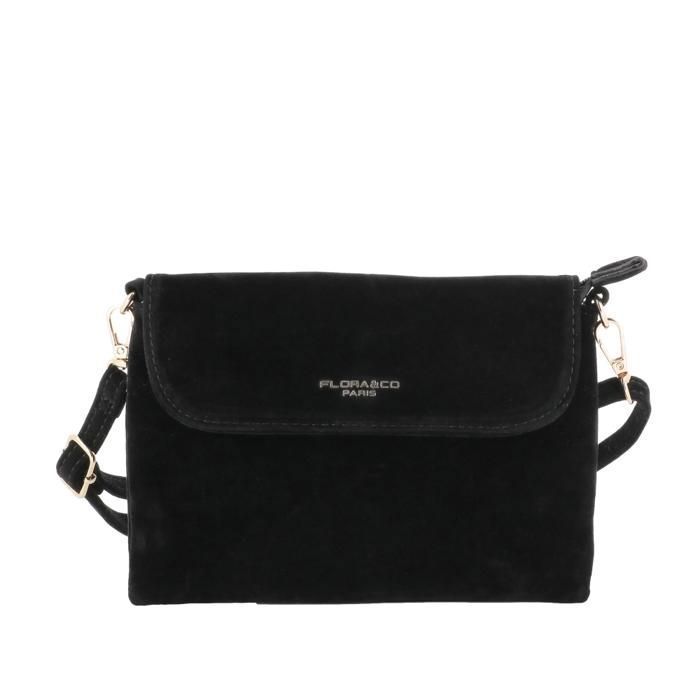Flora Co Paris - Petit sac bandoulière similicuir daim femme - Élégant chic modern - Noir