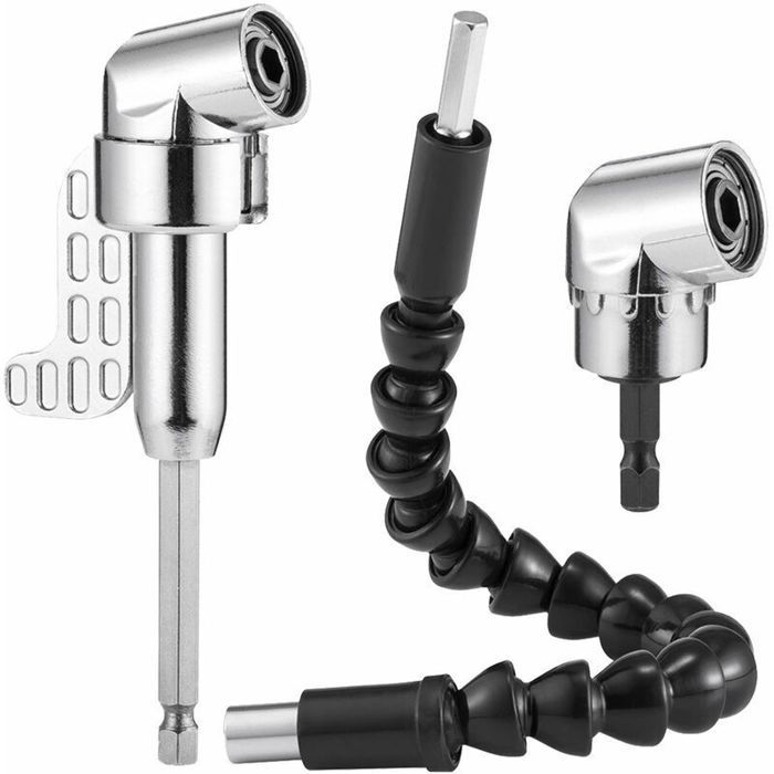 Kit dextension dangle flexible pour perceuse - PZCC - Rallonge 30 cm - Adaptateur 1/4 po - Angle 105° - Alliage acier/caoutchouc