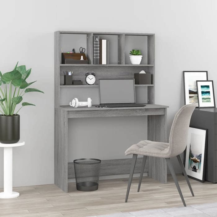 Gris Bureau avec étagères Sonoma gris 102x45x148cm Bois dingénierie - Table de travail H10143