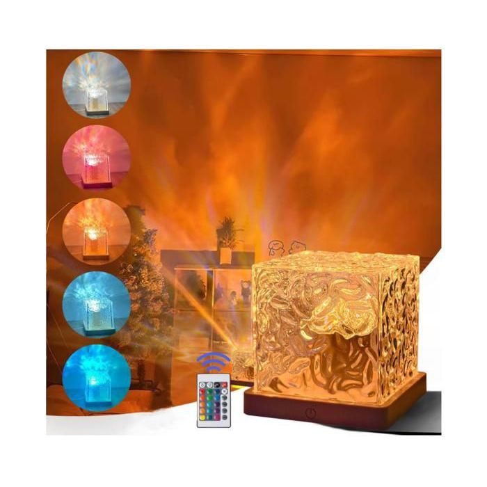 Lampe projecteur de avec 16 couleurs rotatives dynamiques effets de vagues de locéan et base en bois télécommande REFLECTEUR