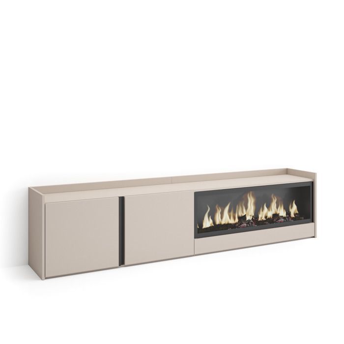 Meuble TV Banc Télé 212x35x50cm Pour les TV jusquà 80 Cheminée électrique XXL Beige RF4516