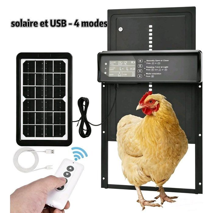 Meilleurs prix pour Porte Automatique Poulailler - solaire et USB - 4 modes - avec minuterie et capteur de lumière -Anti-pincement -Alliage daluminium