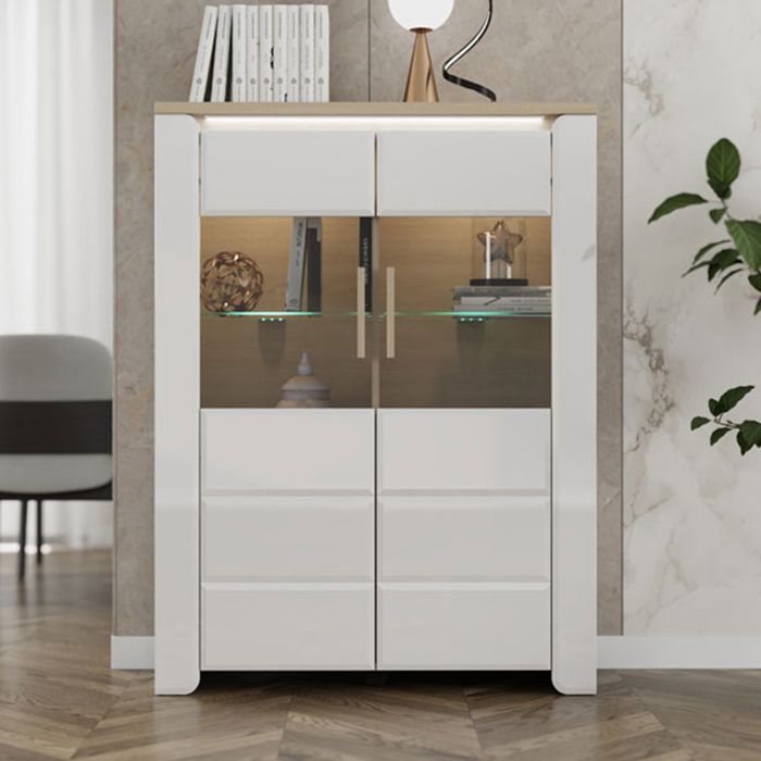 Vitrine Erto Dmora en Bois Épandé Blanc Mat 96x35x130h cm Vitrine Erto Dmora en Bois Épandé Blanc Mat 96x35x130h cm