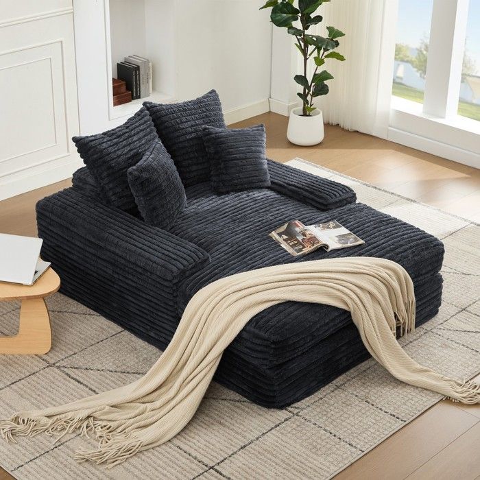 Canapé relax - Slim - Velours côtelé gris - 4 coussins amovibles - Mousse haute densité