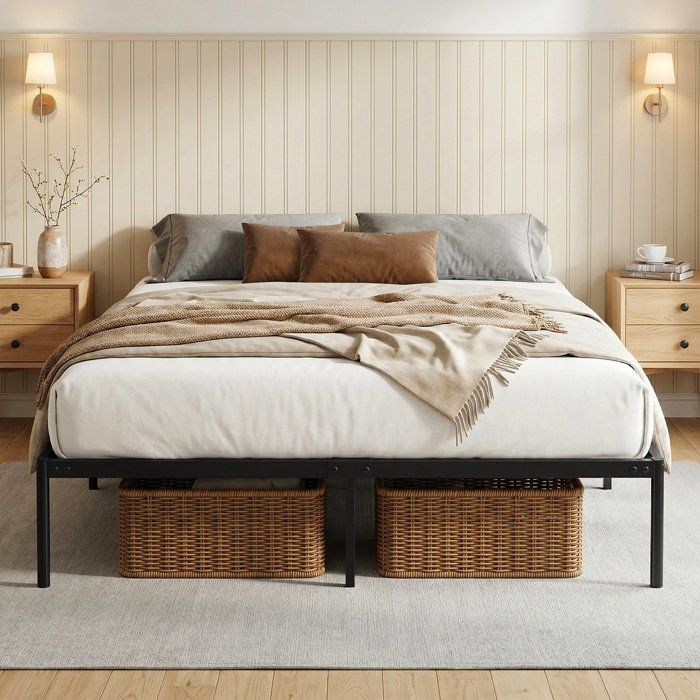 Structure de lit - WILITTO - Sommier à Lattes - Style Industriel - Charge de 250 kg - 190x140x30.5cm