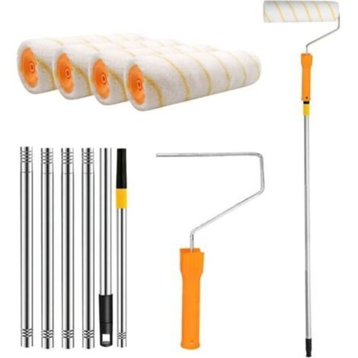 Kit Peinture Rouleau 30-180 cm Pinceau Mural 4 Rouleaux de Rechange Kit Complet pour Murs et Plafonds
