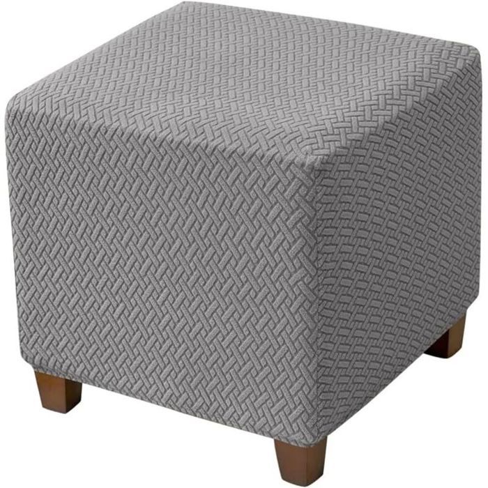 Housse de repose-pieds carrée en maille jacquard élastique housse de tabouret avec base élastique grise en fibres de polyester