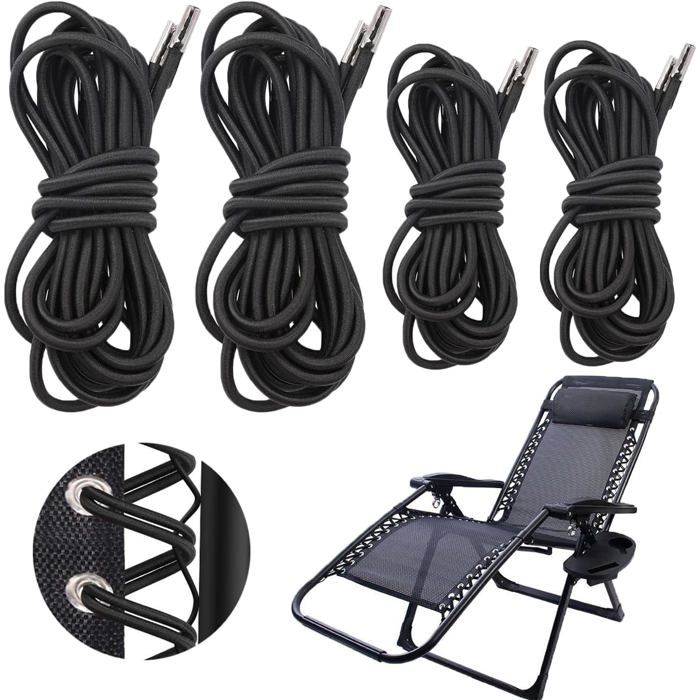 Remplacement Corde Élastique Universelle pour Fauteuil Relax 4 Pièces. Lacets pour Chaise Zéro-Gravité Pliante et Inclinable.