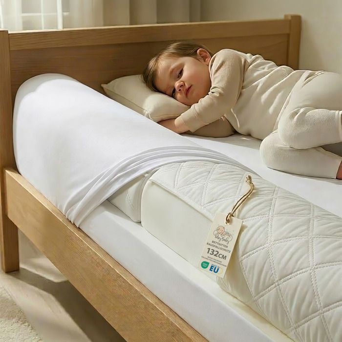 Barri?re de sécurité pliable pour lit bébé- 132 cm Coussin Tour de lits bébé enfants et de sécurité pour Tout-Petits Oeko-Tex