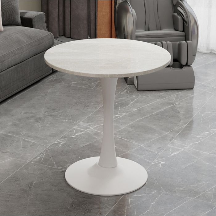 Modenuit Table basse ronde 70 cm aspect marbre blanc pied central 2 à 4 personnes