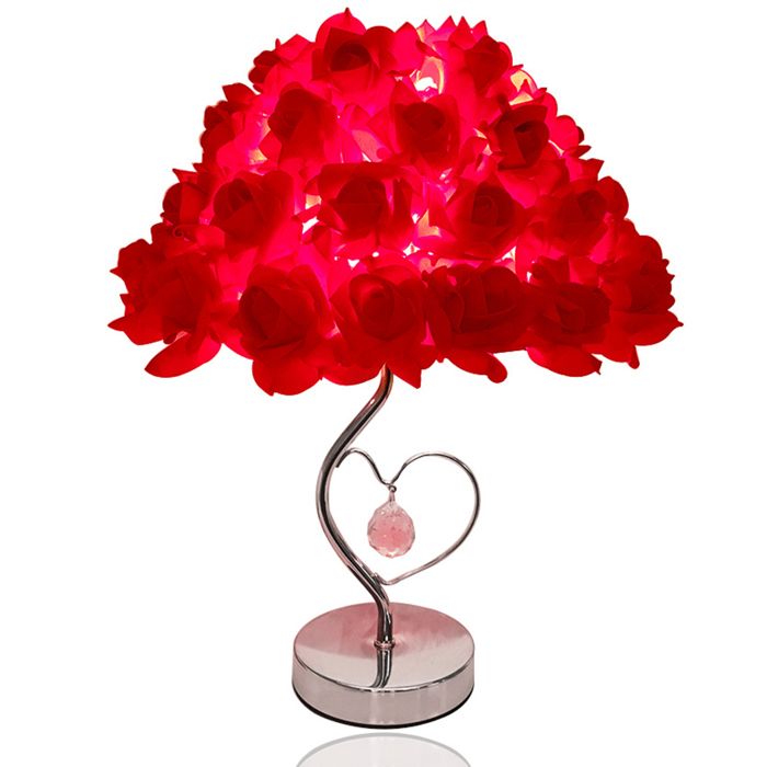 Lampe à poser en cristal rouge rose fleur veilleuse lampe de chevet - Aueq - décoration de la maison allume éclairage intérieur