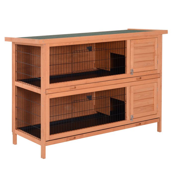 ELVORIN Clapier double étage pour cobaye 1364 x 50 x 93 cm bois de sapin orange intérieur et extérieur