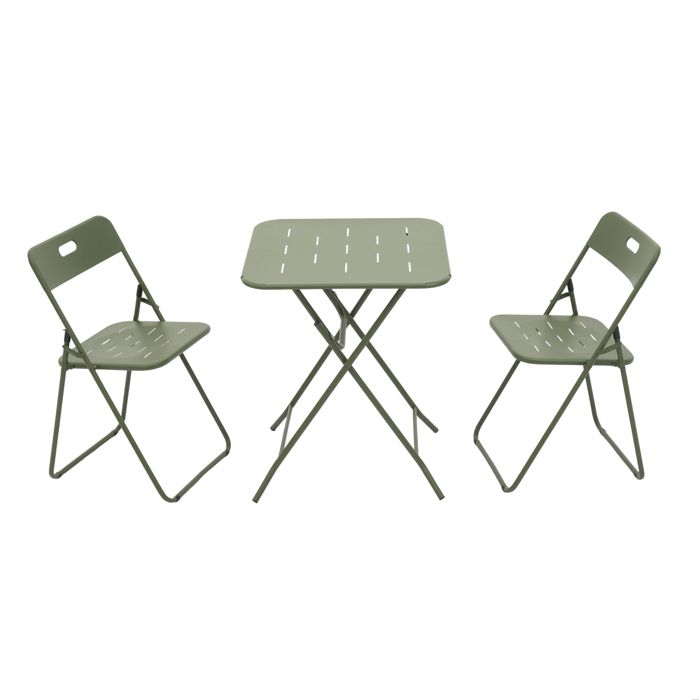 Ensemble Table et Chaise de Jardin avec 2 Chaises et 1 Table Pliantes - YEAVIO - pour 2 Personnes - Acier - Vert