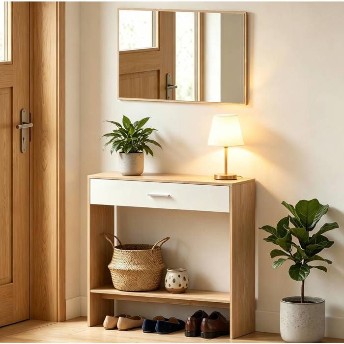Console DEntrée Bois Clair Console Moderne FloraGrace Pour Entrée Avec Miroir Mural 91 5x27 9x85 5cm