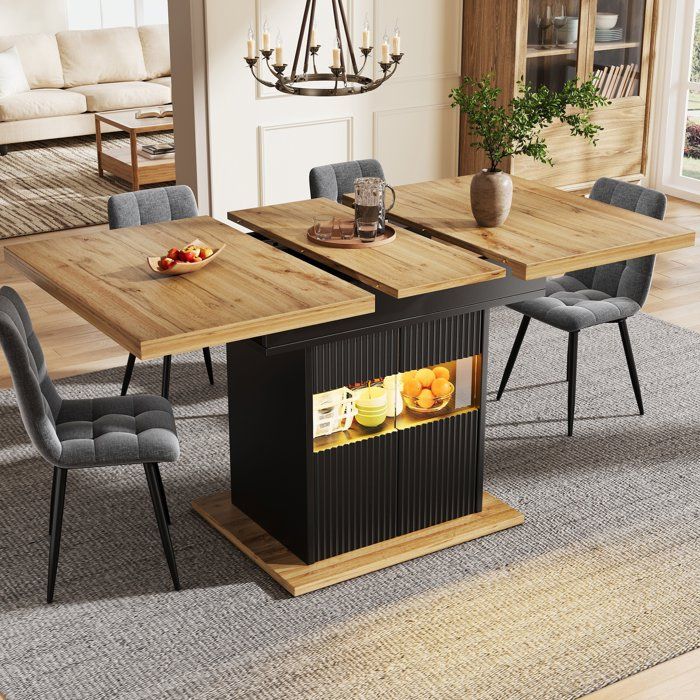 Table à Manger Extensible 110-140 cm avec Rangement LED Étagère Réglable Effet Bois Noir MDF et Métal Table à Manger Extensible 110-140 cm avec Rangement LED Étagère Réglable Effet Bois Noir MDF et Métal