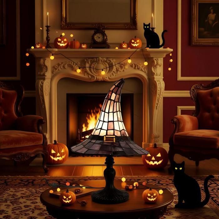 Lampe chapeau de sorcière gothique - Résine - Veilleuse Halloween - Déco maison - 18 cm - Petit modèle