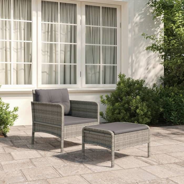 vidaXL Salon de jardin 2 pcs avec coussins Gris Résine tressée poids:11.5 kg &7107 @1350