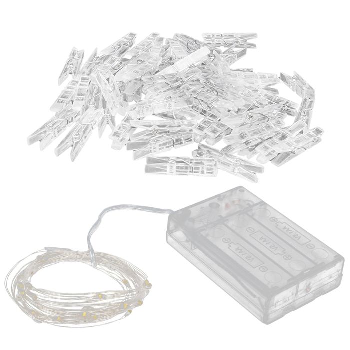 Guirlande lumineuse à pinces photo lampe décorative avec 200 LED et 60 pinces transparentes